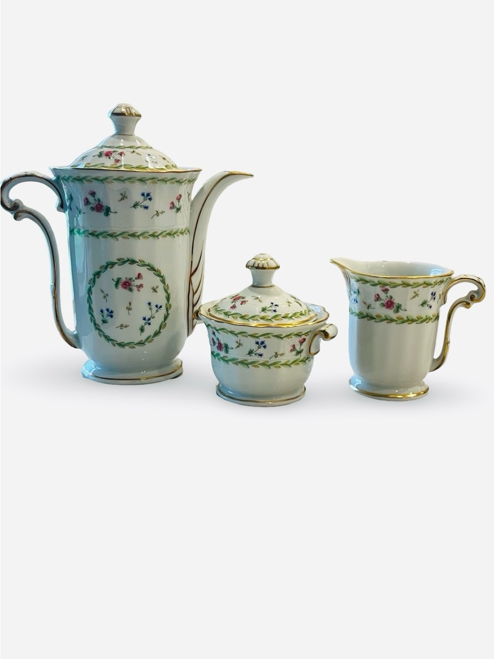Bernardaud Limoges Artois Vert Fine Porcelain Coffee Pot Sugar Creamer Set - Picture 2 of 16